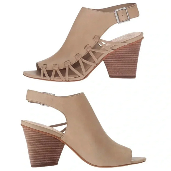 VINCE CAMUTO Akara Beige Leather Open Sling-back Sandal Size 7M - Picture 1 of 9